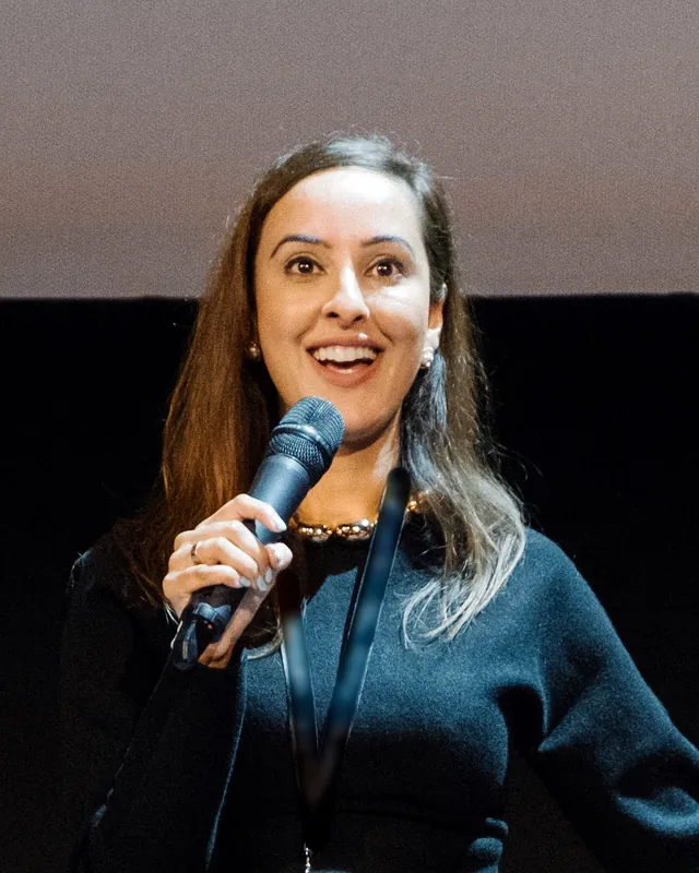 Sharon Dhillon FCCA, founder of LS Dhillon Advisory, speaking at a business buying event in Birmingham